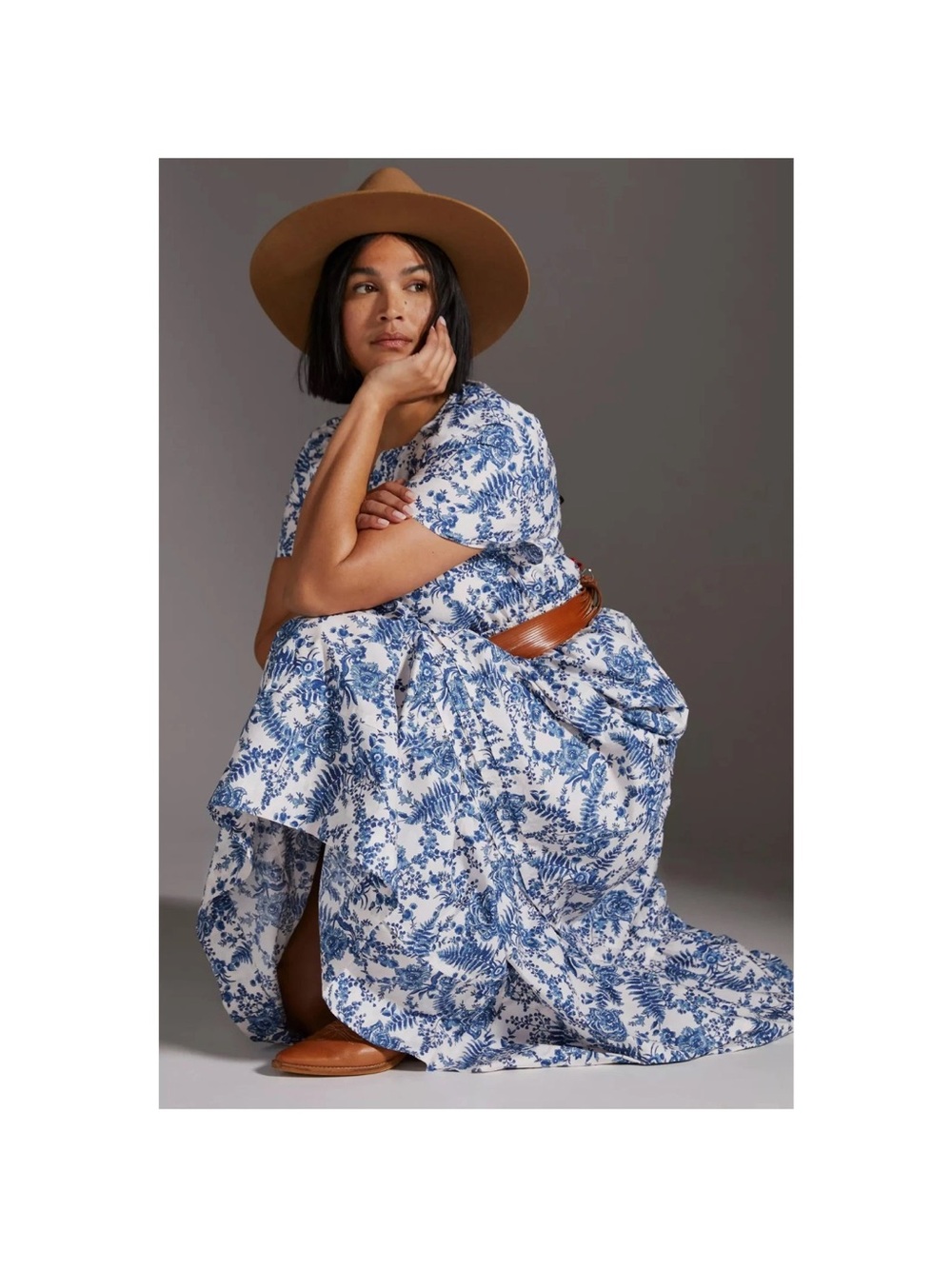 Anthropologie Dress Womens Plus Sz 3X Somerset Maxi Blue White French Toile New